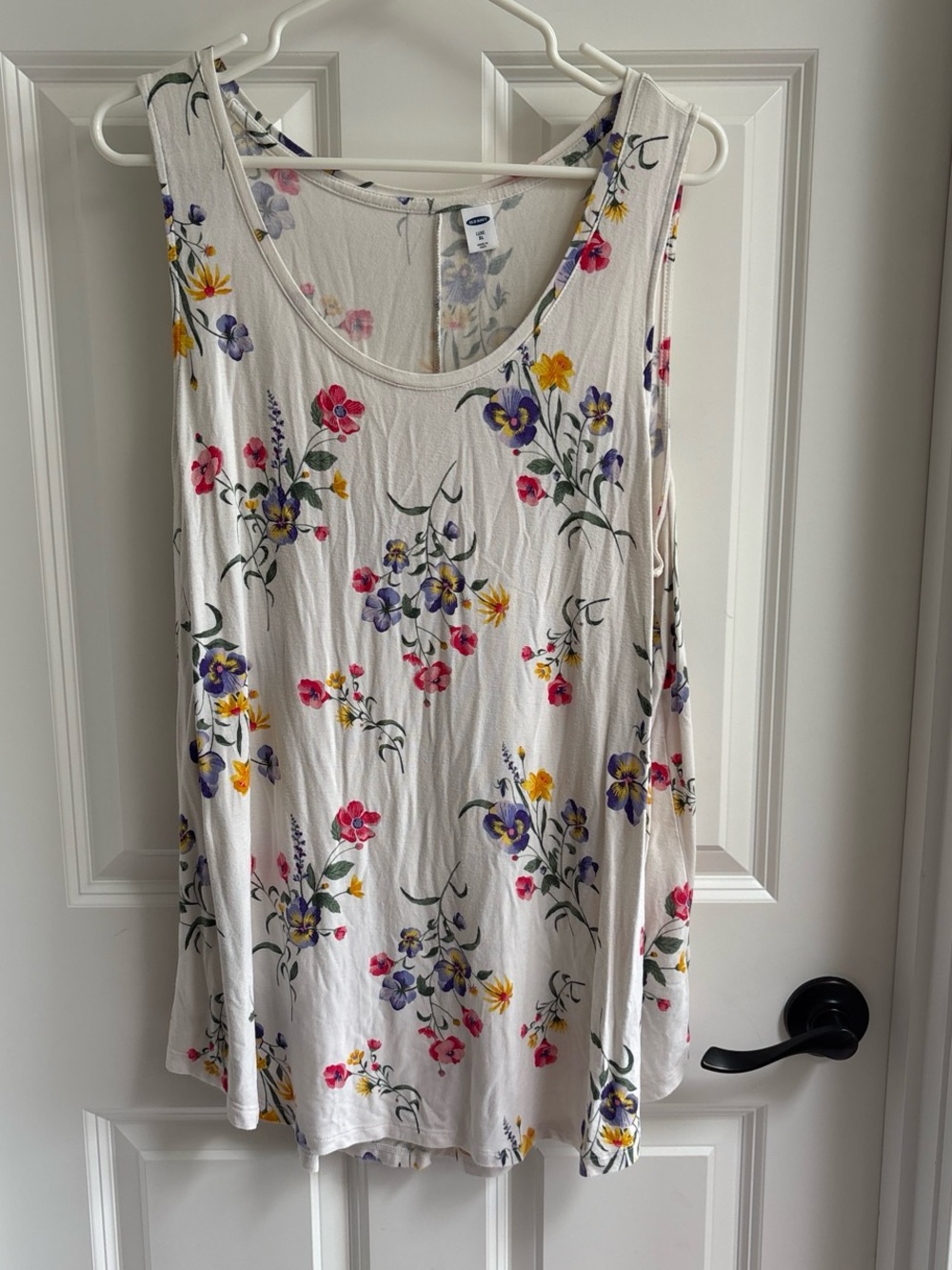 Old Navy White Floral Scoop Neck Tank Top with Pink, Purple & Yellow Blooms